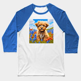 Yorkipoo Puppy in Texas Wildflower Field Baseball T-Shirt